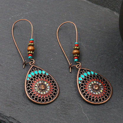 Vintage Bohemian Big Drop Earrings with Geometric Leaf Design - Smarsty