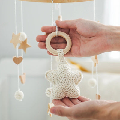 Baby Crib Mobile Bed Bell Rattle Toys Wooden Crochet Stars Pendant Bed Bell Toys Newborn Comfort Crib Bracket Hanging Toys Gifts by Smarsty