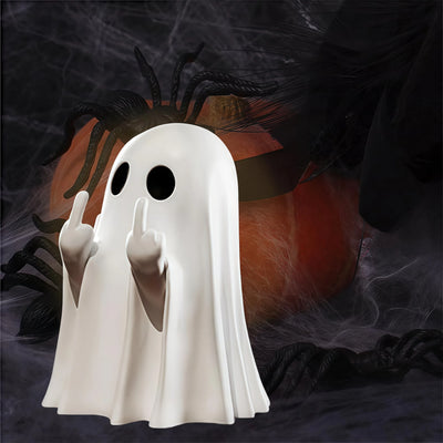 Cute Middle Finger Ghost Statue, Small Halloween Decor for Home, Centerpiece for Coffee Table, Adorable Horror Figure - Smarsty