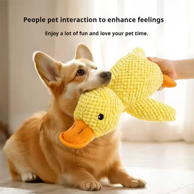 Dog sleeping with a dog hug duck toys to relieve boredom of little yellow duck pet interactive plush doll pet supplies