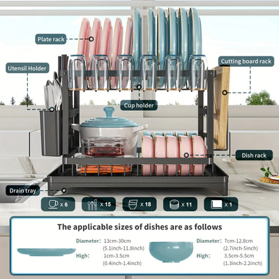 Dish Drying Rack, 2 Tier Large Dish Drying Rack for Kitchen Counter with Drainboard Stainless Steel Dish Drainer for Dish&Cup by Smarsty