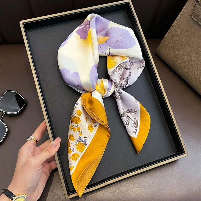 Luxury Silk Skinny Scarf with Cat Print for Women - Smarsty
