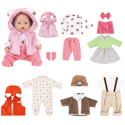 Doll Clothes For 43cm Baby Doll Leather Jacket Pants Jumpers Rompers Set For 18 Inch American Doll Coat Winter Clothes
