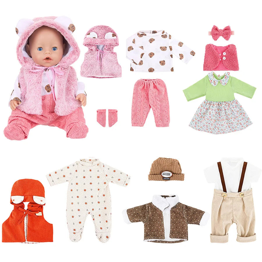 Doll Clothes For 43cm Baby Doll Leather Jacket Pants Jumpers Rompers Set For 18 Inch American Doll Coat Winter Clothes