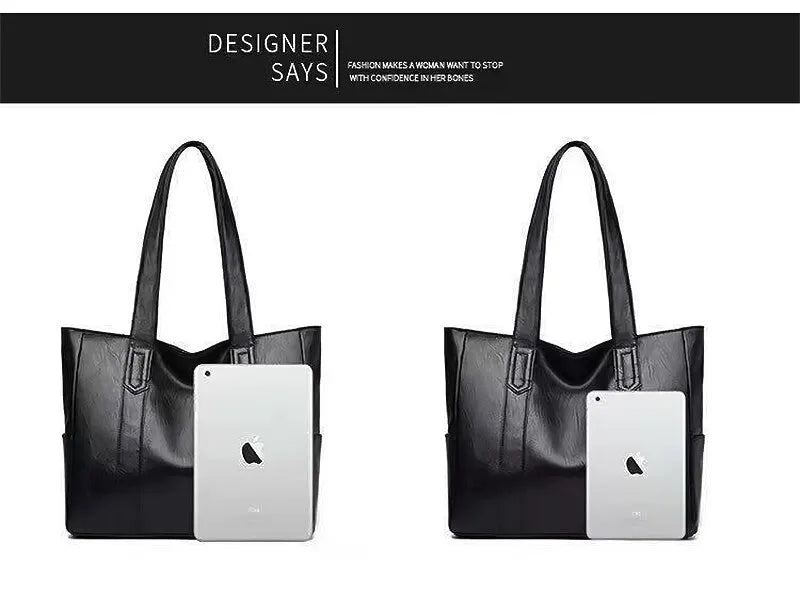 Vintage Large Capacity Tote Bag Vegan Leather For Commute - Smarsty