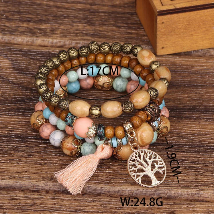 Bohemian Tree of Life Beaded Bracelet Set for Women - Smarsty