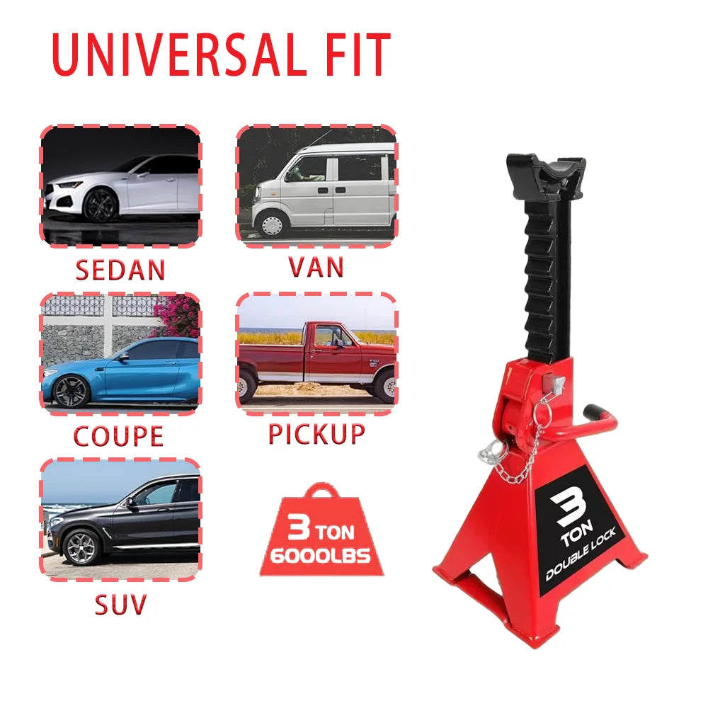 2 Pack Jack Stands Double Locking 3 Ton(6000 LBs) Lifting Car Stand, Fit Use for Cars Automotive Small Vehicles, Red