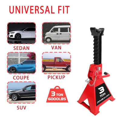 2 Pack Jack Stands Double Locking 3 Ton(6000 LBs) Lifting Car Stand, Fit Use for Cars Automotive Small Vehicles, Red