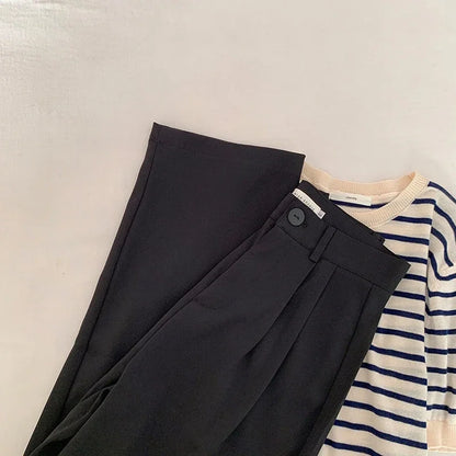 High Waist Women Suit Pants Fall Straight Office Ladies Korean Fashion Trousers Casual Button Loose Female Black Pants New 2024 - Smarsty