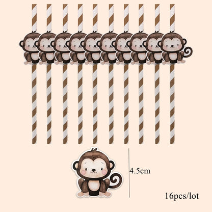 16Pcs Eco-Friendly Wild Animal Paper Straws for Kids Parties - Smarsty