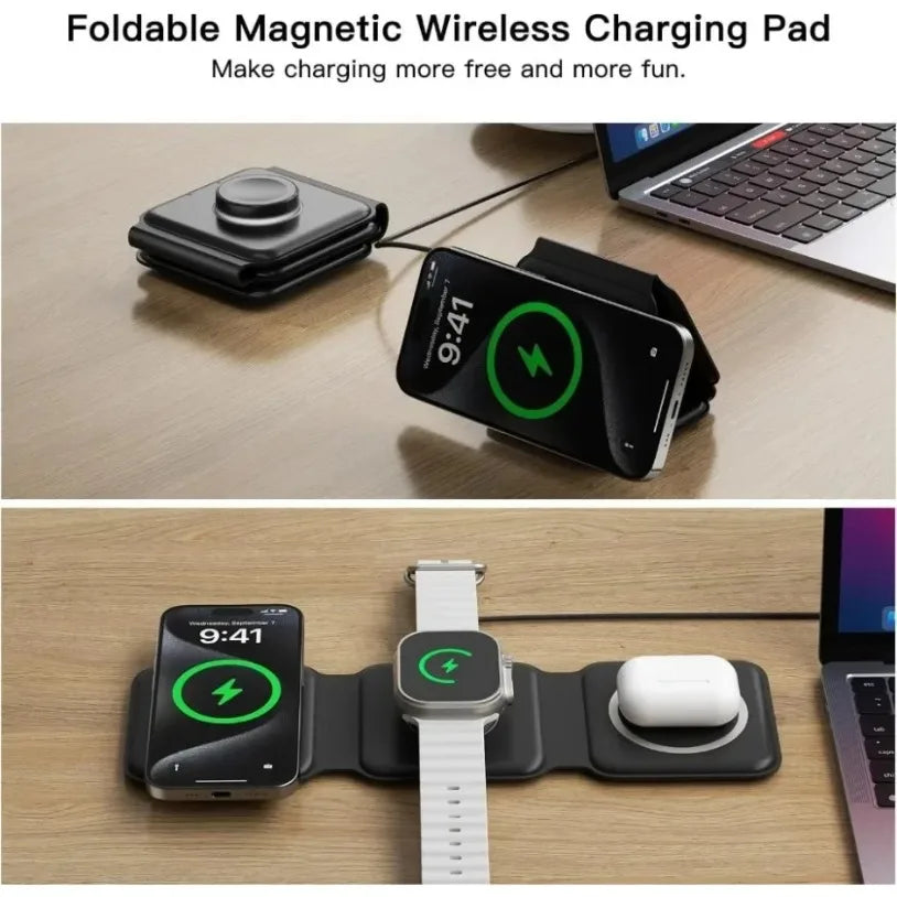 3 In 1 Wireless Charging Pad Foldable Desktop Charger - Smarsty