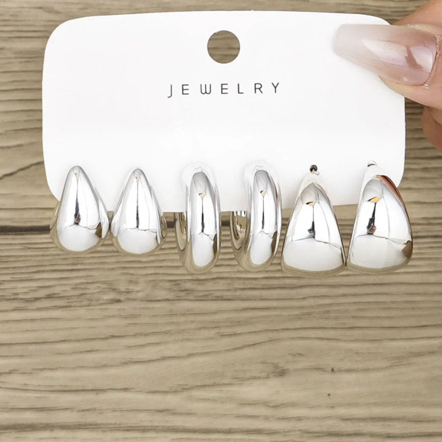 Chunky Gold Plated Hoop Earrings Set for Women - Smarsty