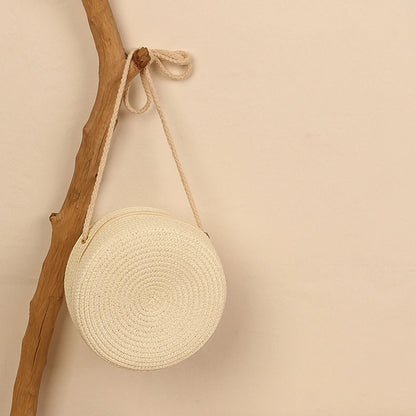 Round Straw Bag For Women Woven Handmade Shoulder Bag - Smarsty