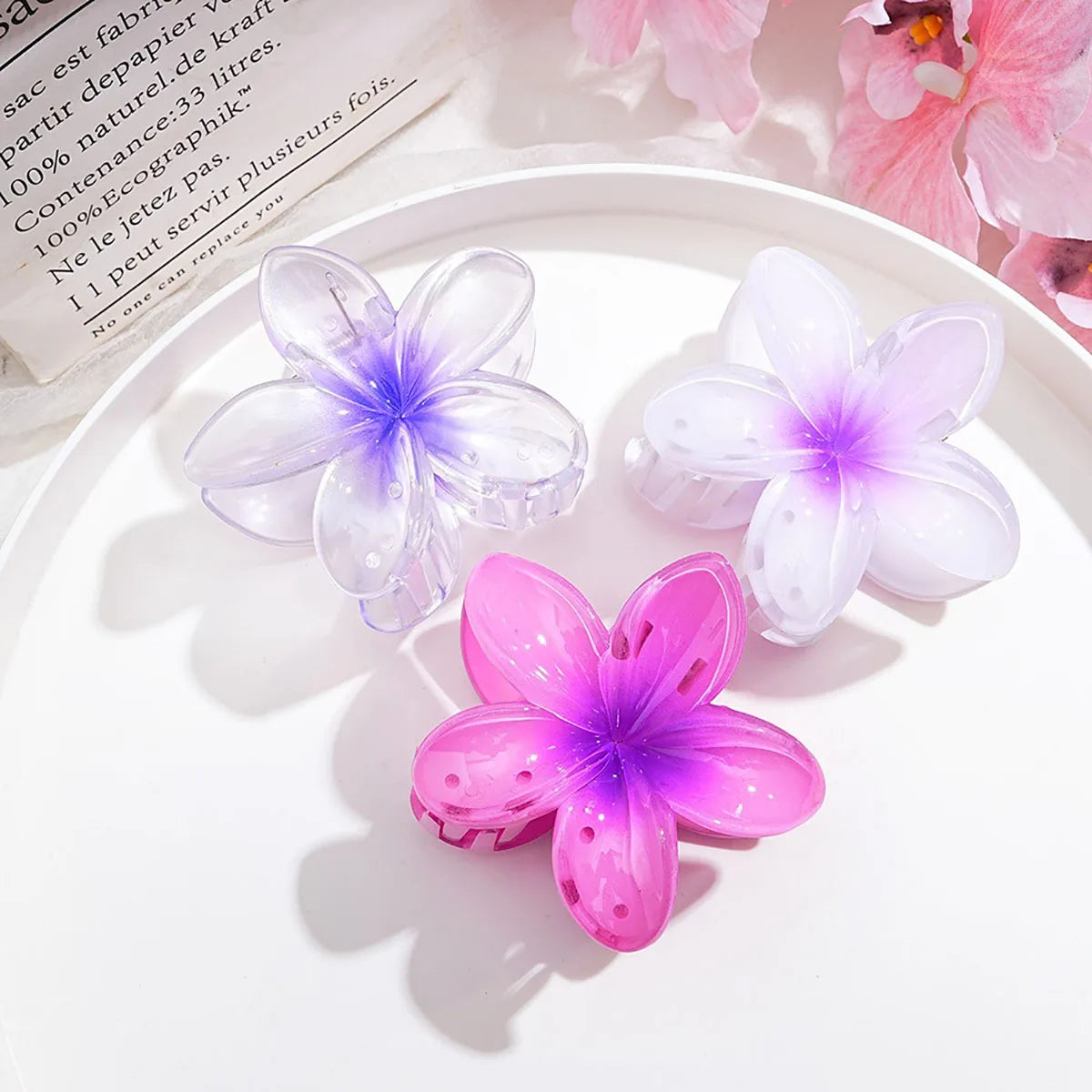 3 Piece Summer Floral Hair Claw Clips For Beach Lightweight - Smarsty