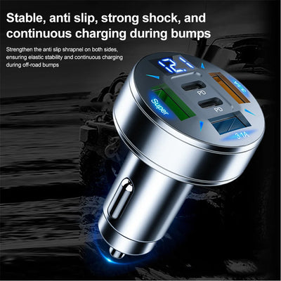 Car Charger 250W 5 Ports Fast Charging PD QC3.0 USB C Car Phone Charger Adapter With Voltage For iPhone Samsung Huawei Xiaomi - Smarsty