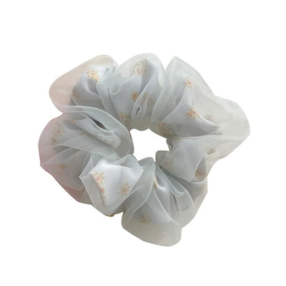 Double Layer Silk Hair Scrunchies Floral Soft Ponytail - Smarsty