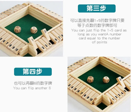 Wooden Dice Board Game Shut The Box for 4 Players Flaps & Dices Game Parent-children Interaction Family Entertainment by Smarsty