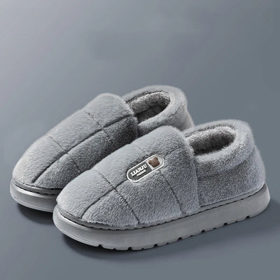 Men's slippers Winter Solid Color Wrap Heels Plush Slippers Non-slip Warm Women Men Home Casual Cotton Shoes Big Size 50 51 - Smarsty