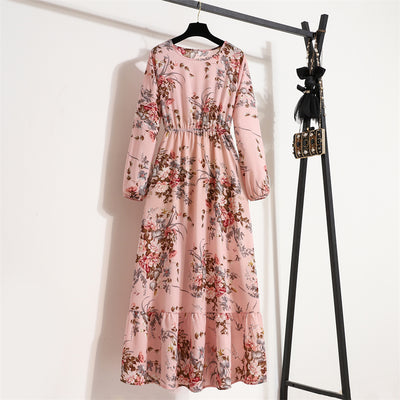 2023 Sping Summer Bohemian Women Maxi Dress Casual Long Sleeve High Waist Beach Woman Chiffon Dresses Floral Vestidoes Mujer New - Smarsty