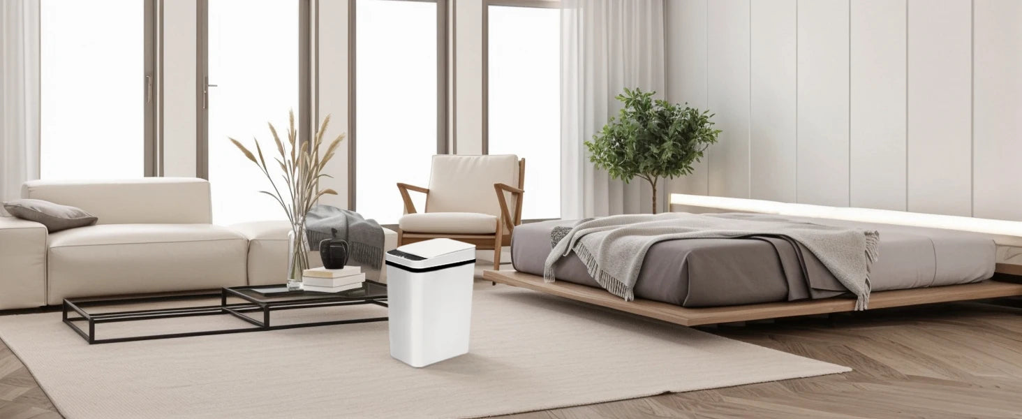 2 Pack 12L Bathroom Automatic Trash Cans Touchless Motion Sensor Slim with Lid for Bathroom Bedroom Living Room Office White - Smarsty