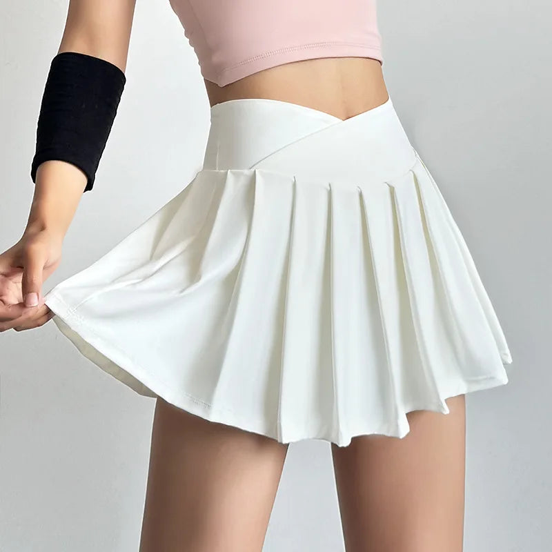 Sports short skirt women summer anti-walk yoga pants running fitness clothes quick dry breathable high waist pleated skirt - Smarsty