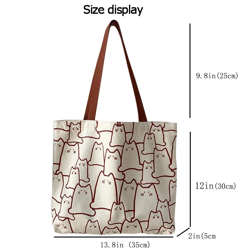 Canvas Cat Tote Bag For Women Zipper Shoulder Designer - Smarsty