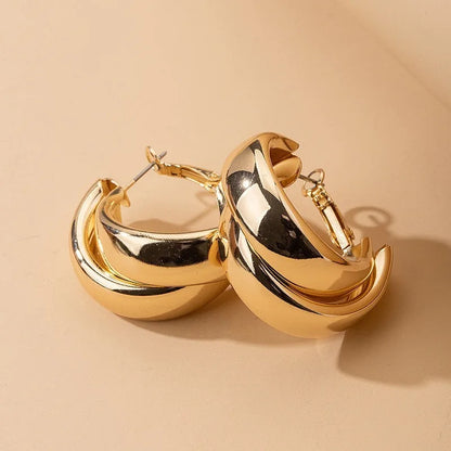 Chunky Hoop Earrings Gold Double Ring Statement Bold - Smarsty