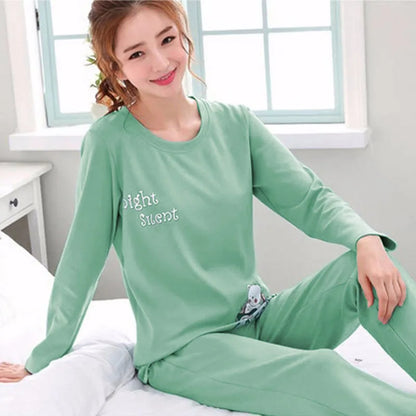 2PCS/Set Women Fashion Long-Sleeved Pajamas Fall and Winter Cartoon Love Bear Cute Soft Loose Casual Sleepwear Outside Homewear - Smarsty