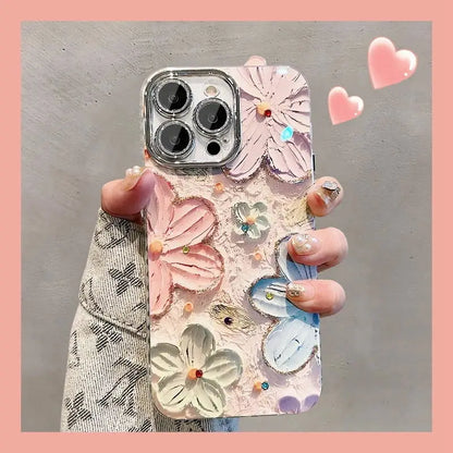 Luxury Flower Glitter Laser Phone Case For iPhone 17 Air 16 Pro Max 15 14 Plus 13 12 11 Diamond Shockproof Lens Protection Cover