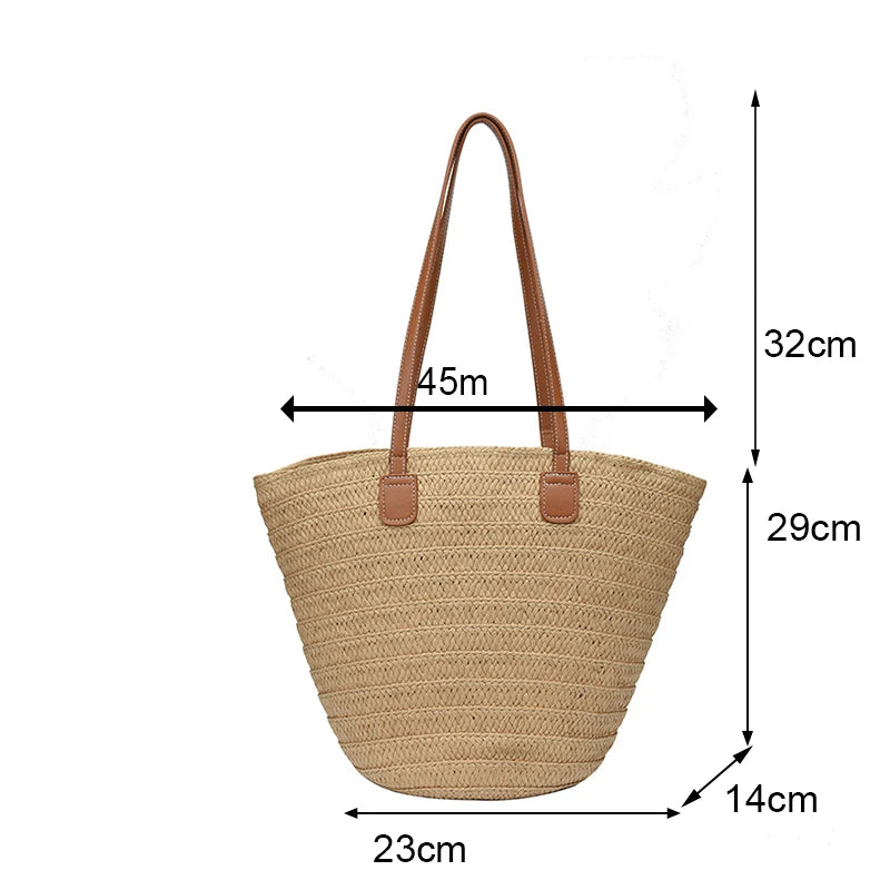 Large Capacity Straw Beach Tote Woven Shoulder Bag Summer - Smarsty