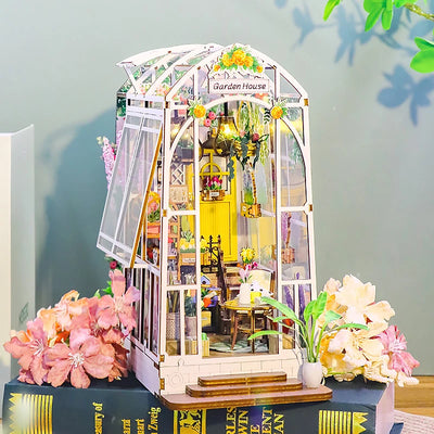 Wooden Flower Garden Doll House DIY Garden House Book Nook Shelf Insert 3D Puzzle Assembly Building Bookshelf With LED Lights by Smarsty