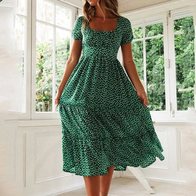 Vestidos Vintage Vintage Print Puff Sleeve summer Beach sweet dresses Casual Square collar floral maxi long dress festa - Smarsty