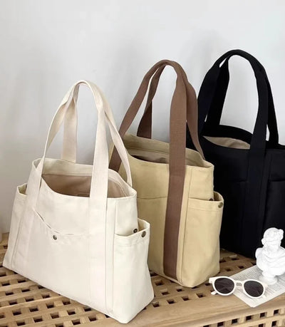 Large Capacity Canvas Tote Shoulder Bag For Work College - Smarsty