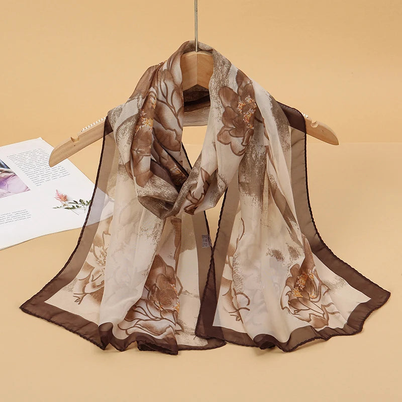 Women Print Chiffon Scarf Lightweight Sunscreen Shawl Wrap - Smarsty