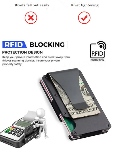 Slim Wallet For Men - Front Pocket RFID Blocking Minimalist Wallet For Men - Metal Wallet With Money Clip For Men - Smarsty