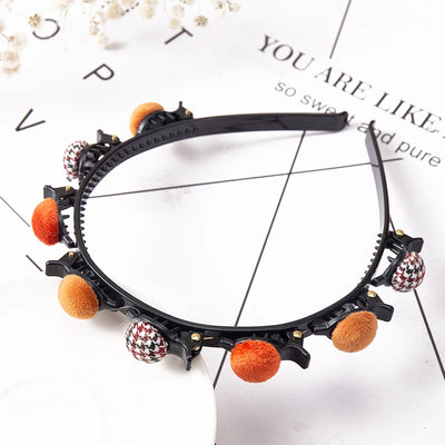 Double Layer Braided Headband With Pearl Accent Comfortable - Smarsty