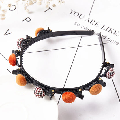 Double Layer Braided Headband With Pearl Accent Comfortable - Smarsty