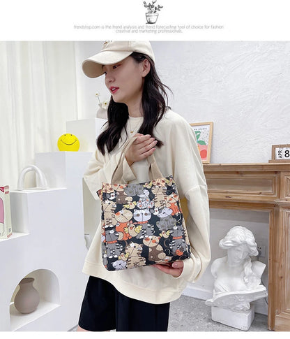 Chic Cat Pattern Top Handle Bag For Women Everyday Use - Smarsty