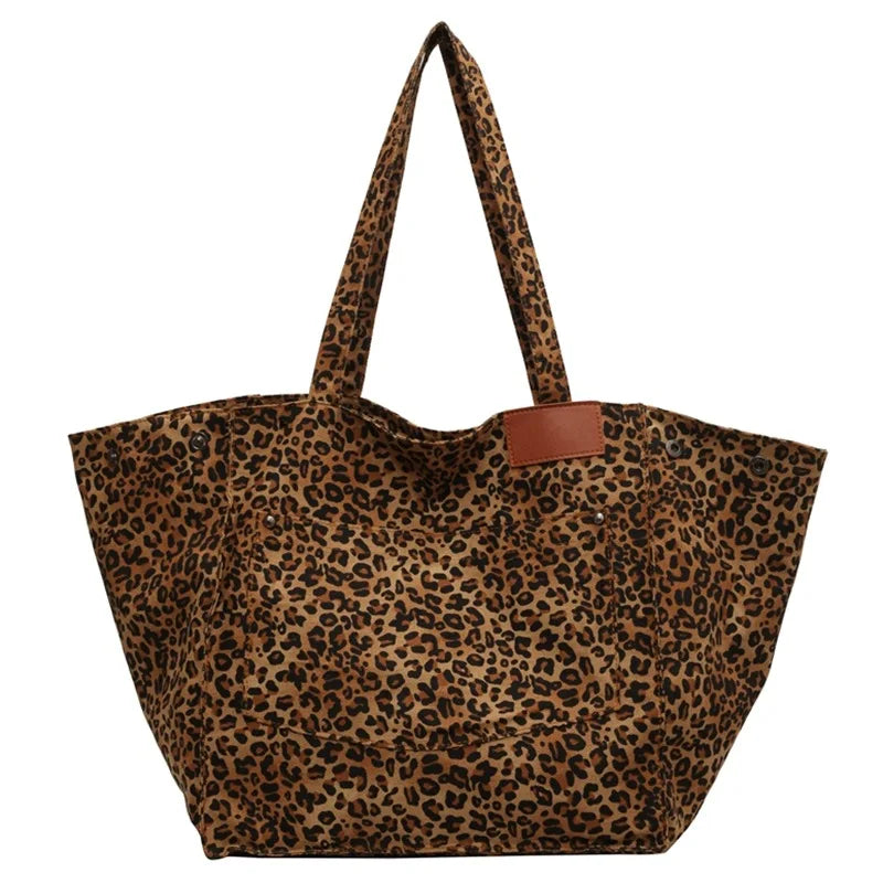 Leopard Pattern Tote Bag Vintage Canvas With Large Capacity - Smarsty