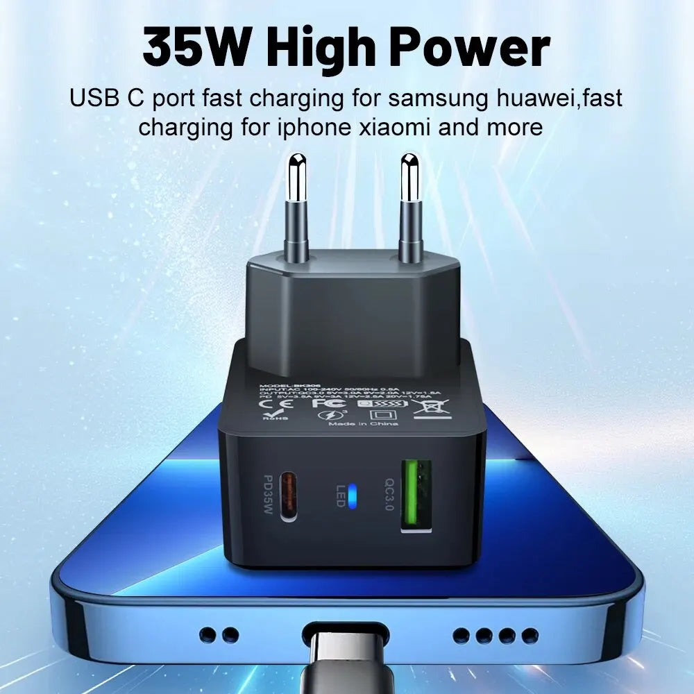 GaN USB C Charger 35W Fast Charge PD3 QC3 Compatible - Smarsty