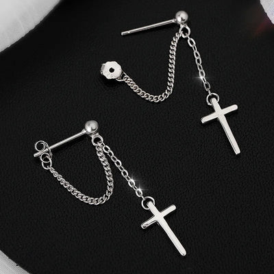 Punk Silver Cross Drop Earrings for Unisex Gothic Style - Smarsty