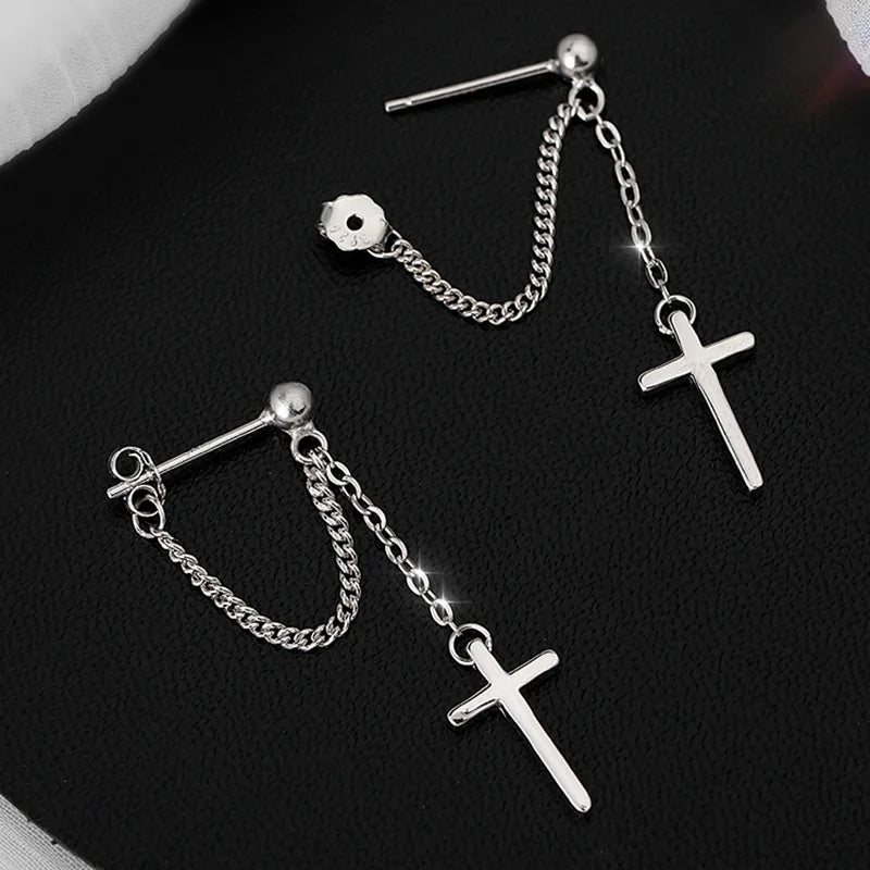 Punk Silver Cross Drop Earrings for Unisex Gothic Style - Smarsty