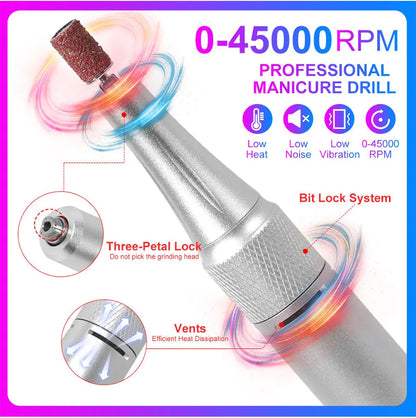 Professional Electric Nail Drill 45000RPM Low Noise Polisher - Smarsty
