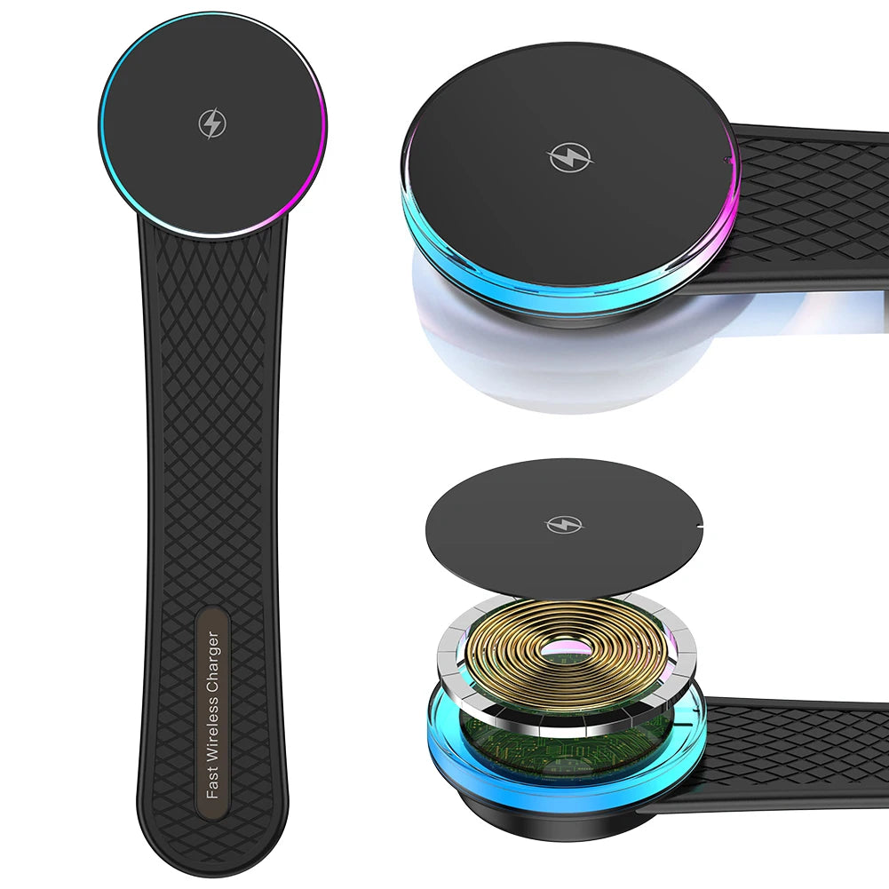 Magnetic Car Wireless Charger Phone Stand Car Phone Holder Mount RGB Light GPS Navigation Bracket for iPhone 15 14 13 12 Pro Max