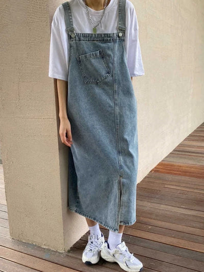 Spring Summer Denim Overall Dress Women Sleeveless Jeans Dresses Fashion Female Solid Slip Casual Loose Spaghetti Strap Dresses - Smarsty