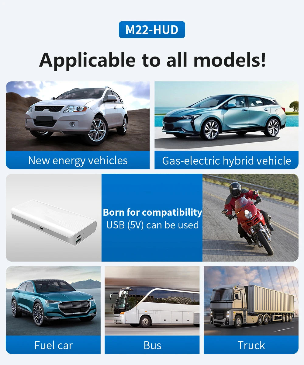 M22 Car HUD Head Up Display Universal Digital GPS Speedometer HD LCD Projection On Glass Windshield Projector for All Cars