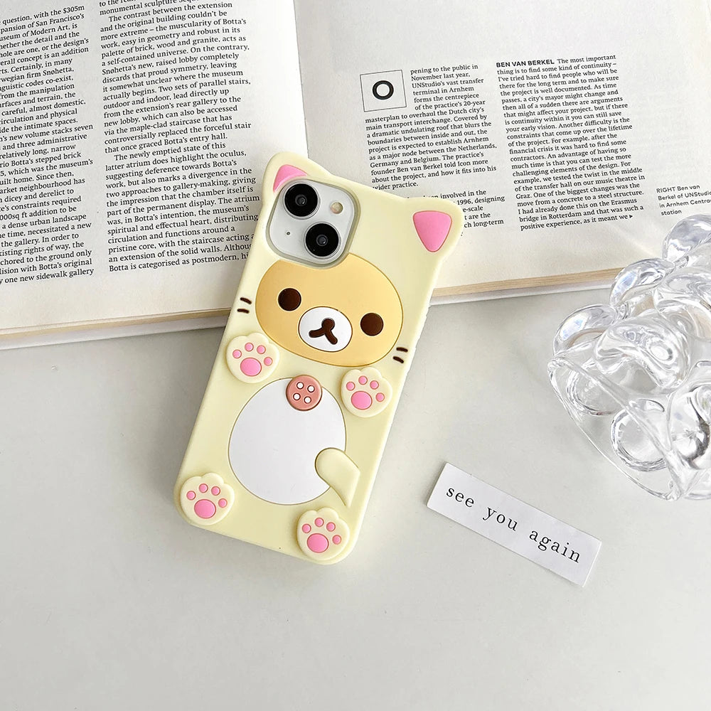 3D Cartoon Kawaii Rilakkuma Bear Soft Silicon Case For iPhone 17 16 15 14 13 12 Mini 11 Pro X XS Max XR 6 6S 7 8 Plus SE Cover