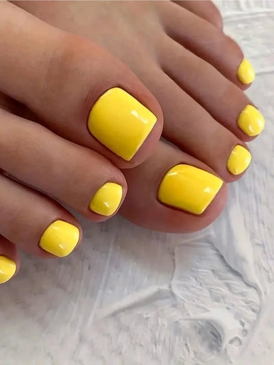 24pcs Glossy Nude Press On Toe Nails With French Edge - Smarsty