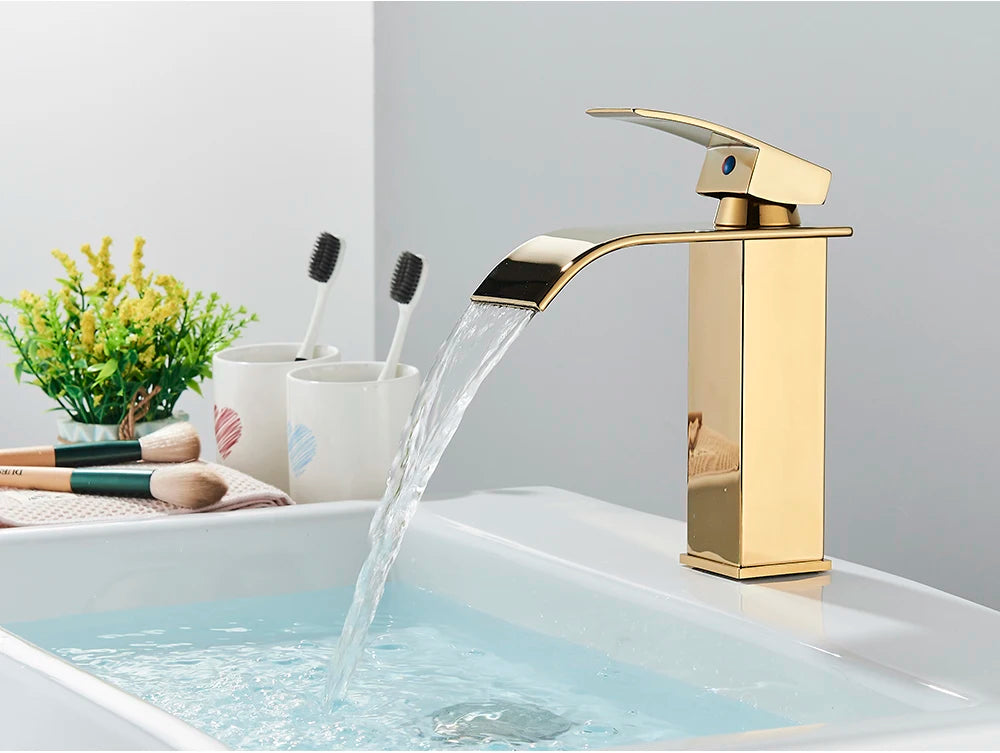 Brushed Gold Waterfall Bathroom Sink Faucet Mixer - Smarsty