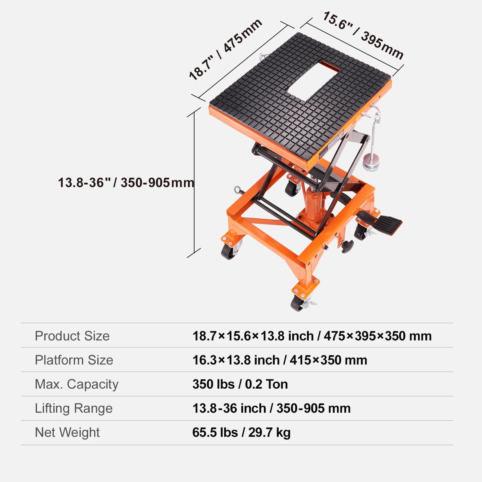 SucceBuy Hydraulic Motorcycle Lift Table 350 LBS Motorcycle Scissor Jack Lift Hydraulic Foot-Operated Jack Stand for Dirt Bike